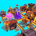 Vibrant Cartoon Village Scene With Colorful Buildings Round Domes And Paths