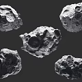 Five Rocky Asteroids With Impact Craters In Cosmic Space Environment