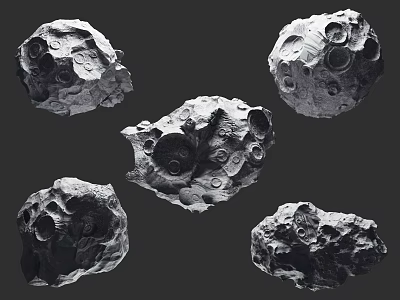Five Rocky Asteroids With Impact Craters In Cosmic Space Environment 3d model