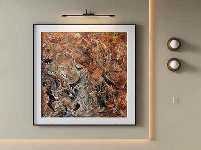 Abstract Art Painting With Textured Brown Black Orange Hues For Modern Wall Decor 3d model