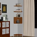 Room Interior With Metal Frame Multi Layer Shelf Jars Bottles And Glass Door Cabinet