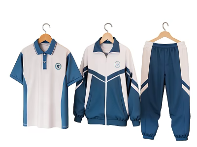 Blue And White Striped School Uniform Clothes With Polo Shirt Jacket And Pants 3d model
