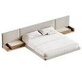 Modern Minimalist Double Bed With Upholstered Headboard And Wooden Side Tables