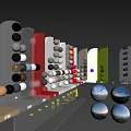 Colorful Sphere Display Featuring Various Materials On Shelf With Curved Panels And Earth Patterns