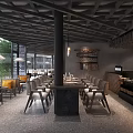Modern Coffee Shop Interior With Wooden Ceiling Comfortable Seating And Hanging Lights