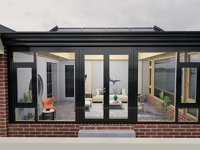 Roof Garden Sunroom With Glass Roof Brick Structure Cozy Interior And Plants 3d model