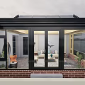 Roof Garden Sunroom With Glass Roof Brick Structure Cozy Interior And Plants