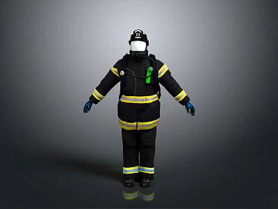 Firefighting Protective Suit With Black Yellow Reflective Stripes Helmet And Gloves 3d model