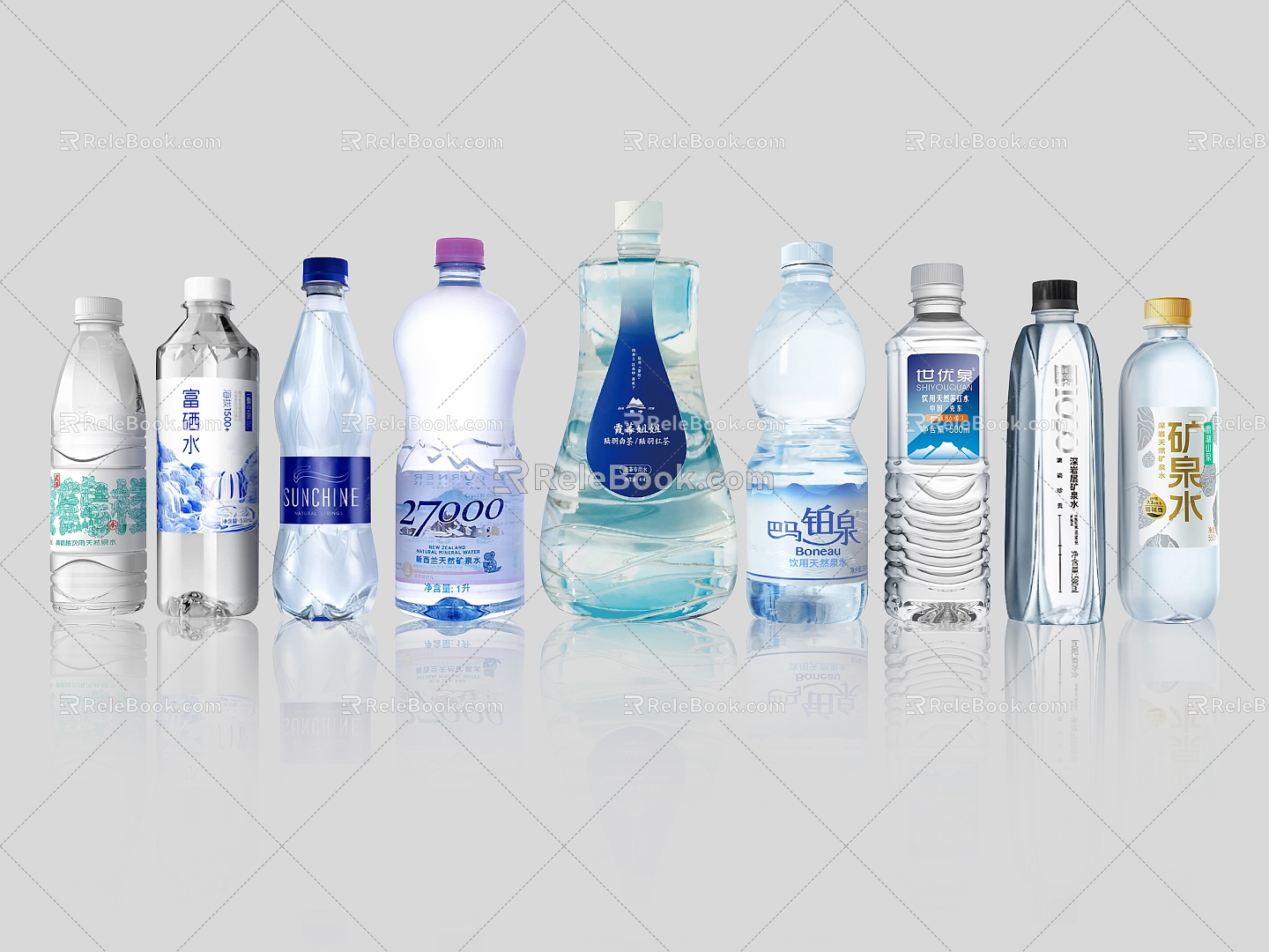 Mineral Water Drinking Water Pure Water Bottled Water Beverage Bottle Glass Bottle Plastic Bottle Soda Water Drink 3d model