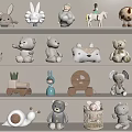 Cute Plush Stuffed Toys with Various Animal Designs on Display Shelves