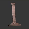 Ancient Red Stone Architectural Column With Intricate Carvings And Square Base