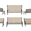 Outdoor Garden Chairs With Striped Seats And Black Metal Frames