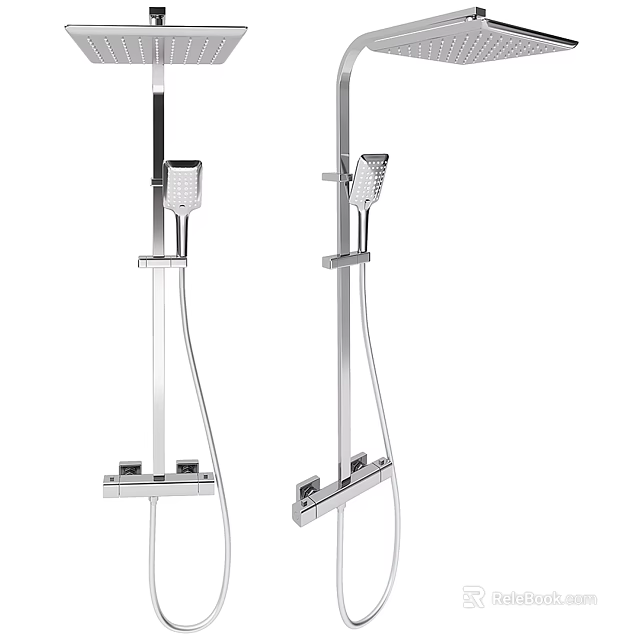 Modern Chrome Shower Fixture With Handheld Head And Fixed Bracket Design 3d model
