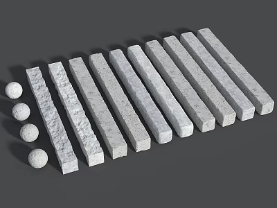 Multiple Gray Concrete Pillars With Rectangular And Cylindrical Shapes Neatly Arranged With Decorative Balls 3d model