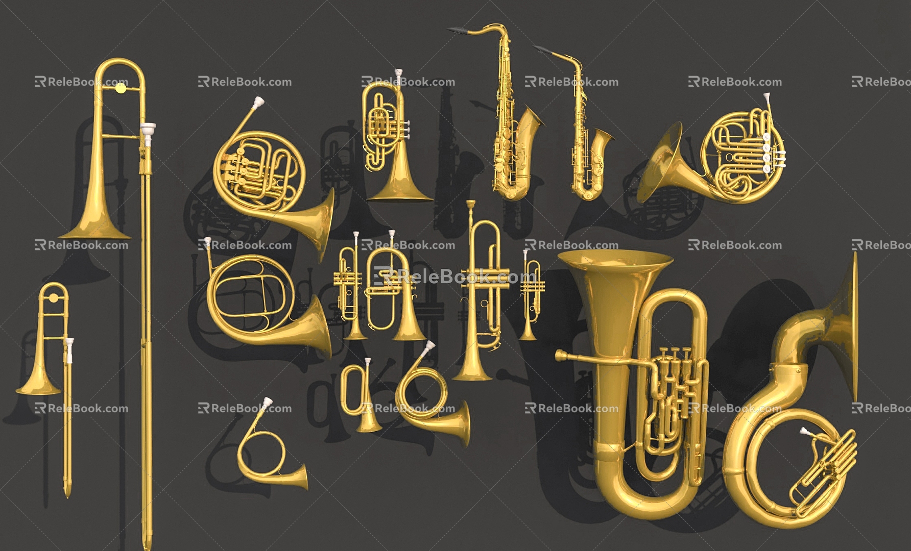 Light Luxury Musical Instrument Large small size Saxophone 3d model