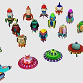 Various Colorful Play Equipment Featuring Rocket Spaceship And Flying Saucer Shapes