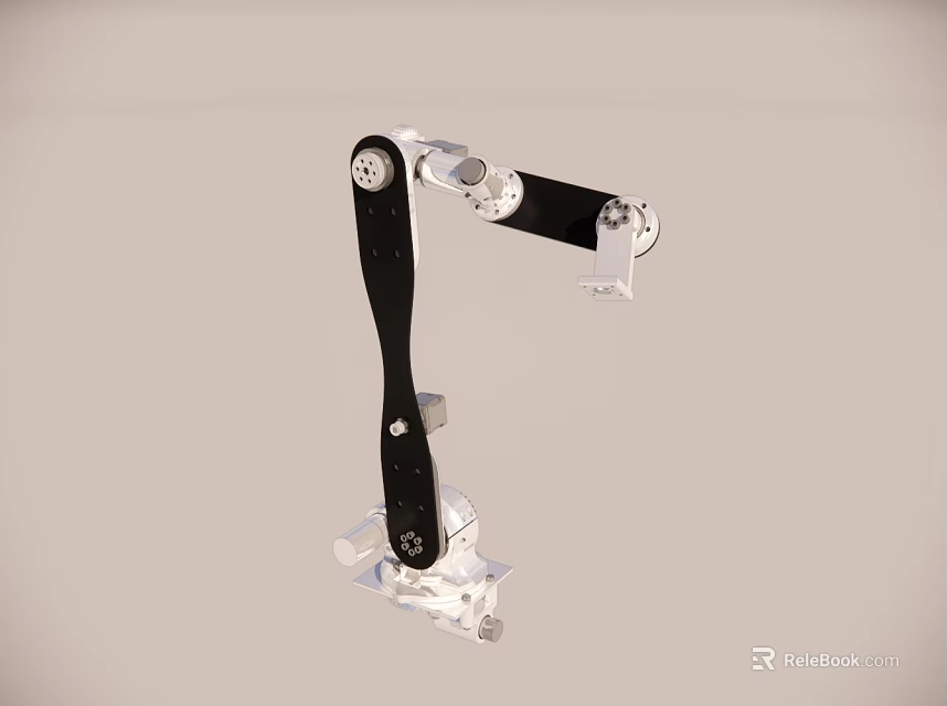 Industrial Mechanical Arm Equipment With Black Component And Silver Joints Mounting Base 3d model 