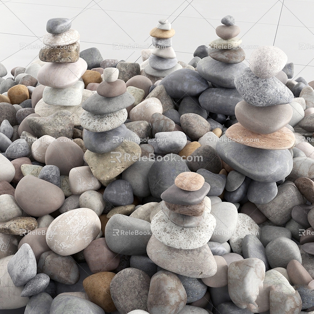 Modern gardening sketch a rock beach sea pebbles water 3d model