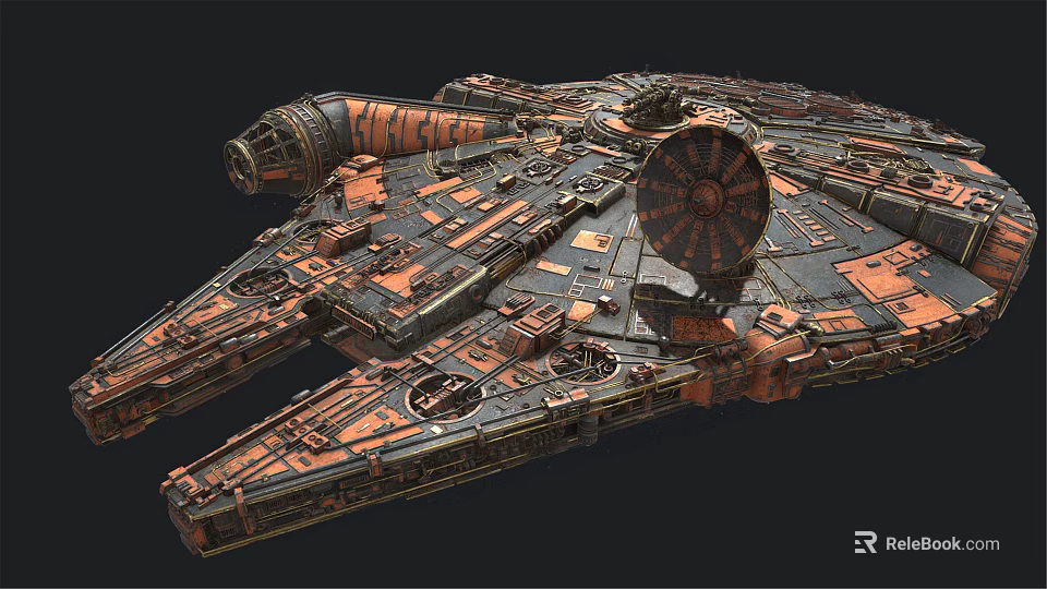 Detailed Starship Model With Orange Gray Armor Engine Cockpit And Complex Structure 3d model 