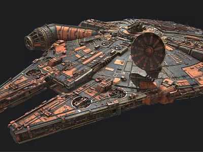 Detailed Starship Model With Orange Gray Armor Engine Cockpit And Complex Structure 3d model