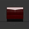 Red Upholstered Sofa With White Backrest And Tufted Design On Black And White Checkered Floor