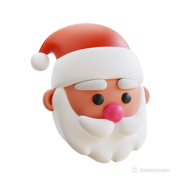 Festive Santa Claus Head Decorative Ornament Set With Red Hat White Beard And Pink Nose 3d model 