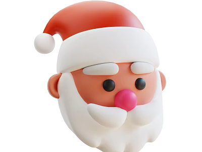 Festive Santa Claus Head Decorative Ornament Set With Red Hat White Beard And Pink Nose 3d model