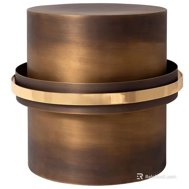 Modern Elegant Cylindrical Bronze Metal Side Table With Gold Ring Accent Design 3d model