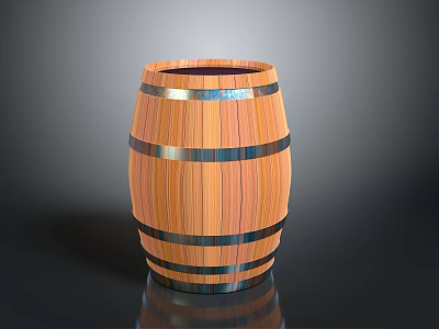 Wooden Barrel With Metal Hoops And Striped Design On Polished Surface 3d model