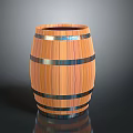 Wooden Barrel With Metal Hoops And Striped Design On Polished Surface