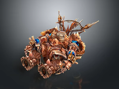 Ornate Fantasy Sculpture With Metallic Spikes Blue Gems And Intricate Design Details 3d model