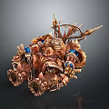 Ornate Fantasy Sculpture With Metallic Spikes Blue Gems And Intricate Design Details