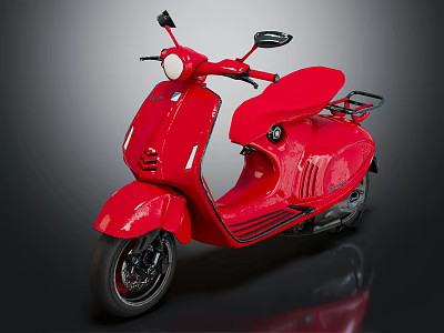 Red Vintage Scooter Motorcycle With Smooth Body And Glossy Black Seat 3d model