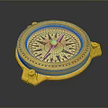 Yellow Compass With Classic Design And Black Needle On Dark Background 3d model