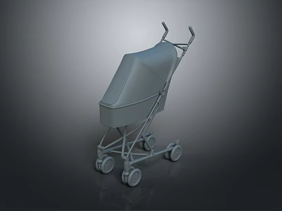 Gray Stroller 3D Model With Canopy Four Wheels And Foldable Structure 3d model