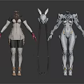 Detailed 3D Character Costume Helmet And Mechanical Robotic Female Figure Design