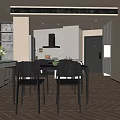 Modern Open Concept Restaurant Interior With Dining Table And Stylish Chairs 3d model