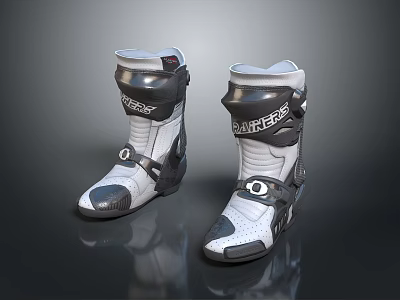 Paris Brand Black And White Motorcycle Boots With Protective Design And Stylish Look 3d model