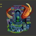 Magical Fantasy Architecture With Stone Blocks Archway Golden Koi Fish And Glowing Greenery