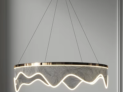 Modern Hanging Chandelier with Wavy Design Metallic Frame and Illuminated Light in Interior 3d model