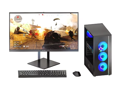 Gaming PC Setup With Monitor RGB Fans Keyboard And Mouse For Gaming 3d model