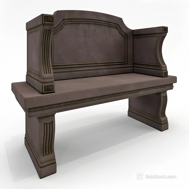 Ornate Stone Landscape Bench With Classical Carved Details For Outdoor Gardens 3d model 
