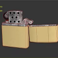 Gold Metal Lighter With Open Lid And Shiny Textured Surface Design