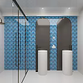 Bright Minimalist All White Bathroom With Dual Wall Mounted Toilets And Glass Shower Enclosure