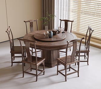 New Chinese Dining Table and Chair Combination Dining Chair Round Dining Table 3d model