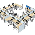 Modern Office Desks with Cubicles Computer Monitors and Office Chairs Workstation Setup 3d model