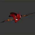 Woman in Red and Orange Outfit with Twin Ponytails Holding Flaming Weapons in Battle Stance