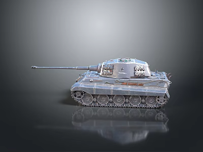 Highly Detailed 3D Military Tank With Shiny Metallic Texture And Long Cannon Tracks 3d model