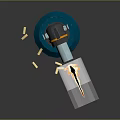 Flamethrower Device 3D Model With Flames Ejecting From Nozzle And Scattered Bullets Around Base