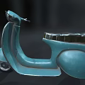 Light Blue Vintage Scooter With Classic Retro Design Illuminated By Spotlight